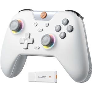 EasySMX X05 Wireless Controller PC con RGB Luce- Joystick/Trigger Hall- Batteria Ricaricabile da 750mAh- Vibrazione- Turbo per PC/Switch/Mobile- Joystick PC Compatible con Black Myth: Wukong- Bianco