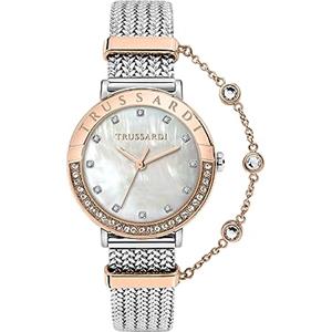 Trussardi Orologio Donna, Solo tempo, 3H, Analogico, Collezione T-VISION Bracciale Maglia Milanese Con Catena- R2453125510