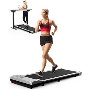 HOMEFITNESSCODE Tapis roulant salvaspazio, 1-8km/h, 2.5HP, Schermo LCD ad alta definizione, 2 metodi di controllo, Walking pad mini, Carico massimo di 120 kg, Tapis roulant elettrico (Argento)