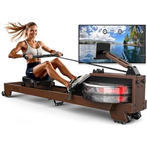 VOWVIT Vogatore Pieghevole per Casa - Costruzione in Legno di Alta Qualità, Rower ad Acqua Bluetooth, Facilmente Pieghevole, Altezza Utente Idonea da 1,2m~2m, Carico Massimo 175 kg, Garanzia di 2 Anni