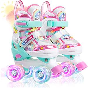 4-Pejiijar Pattini a Rotelle Bambina Unicorno Pattini Regolabili Pattini a Rotelle in Linea con 4 LED Ruote per Bambini Ragazzi Principianti