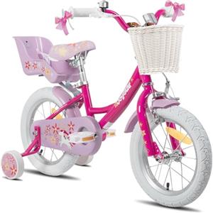 JOYSTAR Bicicletta per bambini unicorno da 16 pollici per bambini da 5 a 7 anni, bicicletta per bambini con seggiolino per bicicletta per bambole e ruote di supporto, rosa., BIKE049pk-16