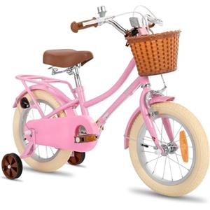 STITCH Manchi 14 pollici bicicletta per bambini per età 3 4 5 ragazze, 14 pollici ruota ragazze bicicletta con cestino e stabilizzatori, rosa.