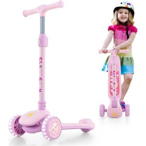 RELAX4LIFE Monopattino per Bambini 37-60 Mesi, Monopattino con Ruote LED Luminose in PU, Regolabile in Altezza, Monopattino Pieghevole per Bambini, Carico Massimo 50kg (Rosa)