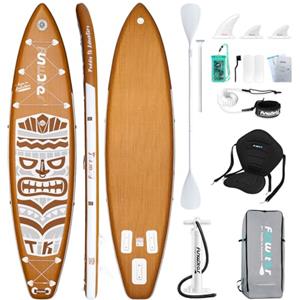 FunWater Tavola da paddle gonfiabile retrò Tiki 3 anni di garanzia Stand up Paddle Board extra lunga e larga 11'6'' x 33'' con pompa, paddle doppie, Seat