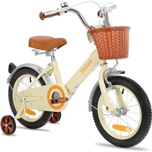 STITCH Bicicletta per Bambini da 14 Pollici per dai 3, 4, 5 e 6 Anni con Cestino Anteriore e Rotelle, Bici per Bambine e Bambini, Rosa.