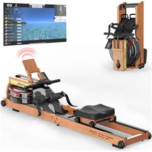 JOROTO Vogatore ad Acqua per casa, Vogatore Pieghevole in Legno di Quercia Capacità di Peso di 150kg con Monitor Bluetooth, Supporto per Tablet Regolabile