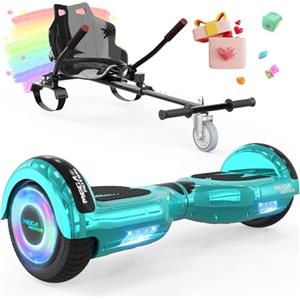 MEGA MOTION Hoverboard da 6,5 pollici con Hoverkart per bambini e adolescenti, auto-bilanciante, facile da controllare, design antiscivolo, con luci LED e altoparlante Bluetooth