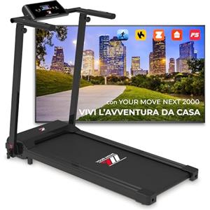 YM Tapis Roulant Elettrico Salvaspazio 12 km/h NEXT 2000, Brand Italiano, Telaio Rinforzato, Pieghevole, Bluetooth, APP Kinomap Zwift Bitgym, Porta Tablet, Compatto, Garanzia e Assistenza ITALIA