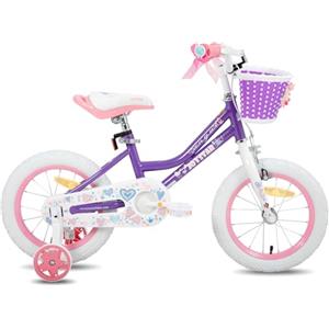 JOYSTAR 14 pollici bicicletta per bambini per le ragazze 3, 4, 5 anni, 14 pollici ragazza bicicletta con ruote stabilizzatore e cestino, viola