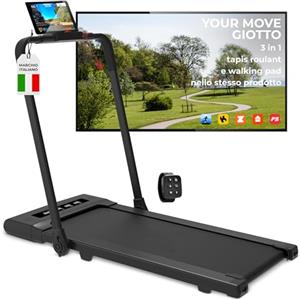 YM 3in1 Tapis Roulant Elettrico, 11cm Spessore, Mod. ArtGo GIOTTO, Silenzioso, Bluetooth App KINOMAP ZWIFT BITGYM, Telecomando a Orologio, 6 Programmi, Leggero Salvaspazio, Picco 3 HP, YOUR MOVE Nero