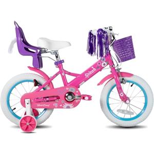 STITCH Little Daisy - Bicicletta per bambini da 14 pollici per bambine da 3 a 5 anni, bicicletta per bambine con ruote di supporto, cestino e festoni,Viola