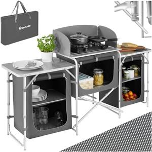 TecTake® Cucina da Campeggio, Mobile da Campeggio con Piano di Lavoro e Ripiani, Cucina da Esterno Pieghevole, Idonea per Fornello a Gas, Borsa per Trasporto Inclusa, 172x52x104cm - Nero