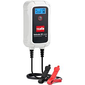 Telwin Defender 20 Caricabatteria e Mantenitore di Carica Elettronico 12/24V, Schermo LCD, Carica Automatica