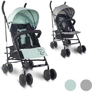 Mobiclinic® Kids, Passeggino Leggero, Elefant, Marchio europeo, Pieghevole, Schienale reclinabile,15 kg, Doppio sistema di sicurezza, Ruote rimovibili, Cintura regolabile in 5 punti, Verde e nero