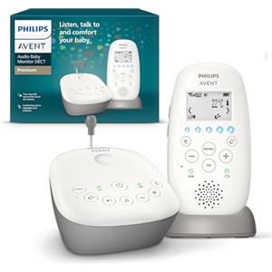 Philips Avent DECT Audio Baby Monitor con luce notturna dotata di proiettore di stelline, comunicazione bidirezionale, portata di 330 m, autonomia wireless fino a 24 ore, modalità notturna, SCD733/26