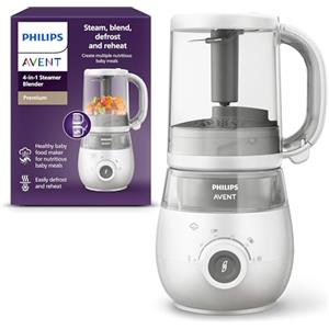 PHILIPS B07FN4CL35- Philips Avent SCF883/01 EasyPappa Plus 4 in 1 Cuocipappa Multifunzione, Cuoci a Vapore, Frulla, Scongela e Riscalda in un Recipiente, 1 litro, Bianco/Grigio