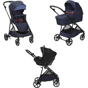 Chicco Trio Seety, Comprende Passeggino Seety con Telaio Ultraleggero, Navicella Ampia e Imbottita e Seggiolino Auto Kory Essential I-Size, Sistema Modulare Leggero e Compatto, 0 Mesi - 4 Anni, Blu