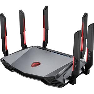 MSI RadiX AXE6600 WiFi 6E Tri-Band Gaming Router - WLAN fino a 6600 Mbps (6GHz, 5GHz, 2.4GHz Wireless), AI QoS Priority, MU-MIMO, Beamforming, WPA3, 2.5G WAN/LAN e 4 porte LAN 1G - RGB