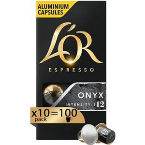 L'Or - Capsule Caffè Espresso Onyx - 100 Capsule in Alluminio - Intensità 12 - Compatibili con Macchine Nespresso®* original - 10 confezioni da 10 capsule