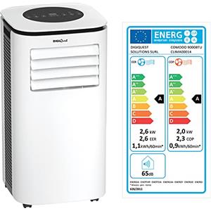 DIGIQUEST Climatizzatore portatile COMODO 9000BTU | 4 in 1: freddo, caldo, umidificatore e ventilatore (2.6kW e 2.0 kW) | 24h Timer | Modalità Notte | Salvaspazio [Classe energetica A]