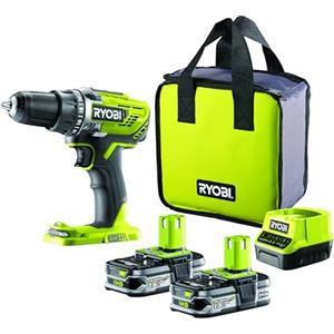 Ryobi R18DD3-215S Trapano Avvitatore a Batteria 18V ONE+, Include Due Batterie da 1.5Ah, 2 Velocità di Lavorazione, 24 Regolazioni di Frizione, Mandrino Autoserrante da 13mm