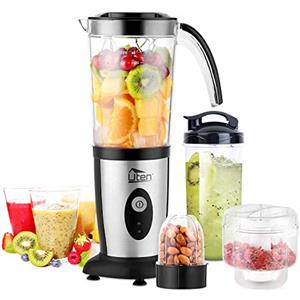 Uten Frullatore Smoothie, 5 in 1 Mini Blender Frullatori da Cucina, 220W Juicer per Frullato, Frullatore Portatile con Tritacarne, per Sport, Viaggi e Casa, 22000r/min, Fucco di Frutta e Verdura