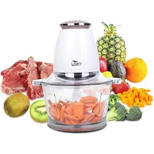 Uten Tritatutto da Cucina Elettrico 400 W, Vasca in vetro 1500 ml, Sistema Mixer a 4 lame, Operazione Con Una Sola Mano, Per Carne Verdura Frutta