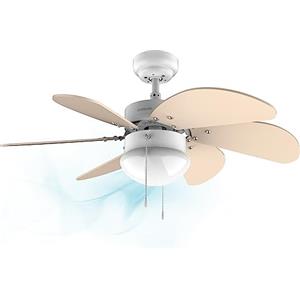 Cecotec Ventilatore da soffitto EnergySilence 3600 Vision SunLight, 50 W, diametro 92 cm, lampada, 3 velocità, 6 pale reversibili, funzione estate/inverno, interruttore a catena, bianco/giallo