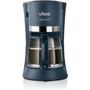 Ufesa CG7114 Capriccio 6 Macchina Caffè Americano, 6 tazze, 600 W, Brocca 0.6L, Filtro Permanente, Piastra Riscaldante Antiaderente, Sistema Salvagoccia, Auto Stop, Blu