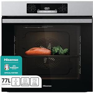 Hisense O65226AXS, Forno Elettrico da Incasso, Multifunzione Termoventilato con Vapore, Capienza XXL 77L, Pulizia AcquaClean, 13 Funzioni di Cottura (Pizza 300°C e AirFry), Inox Anti-impronta