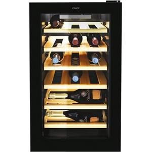 Candy DiVino CWCEL 210/NF Cantinetta Vino, 21 Bottiglie, Ripiani in Bambù, App hOn, Display Digital, Luci LED, Vetro Anti-UV, Classe G, 40x55x70 cm, Nero