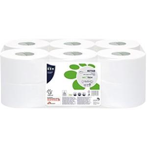 Papernet Bio Tech - Carta Igienica 407568, 1 Confezione da 12 Rotoli in Pura Cellulosa da 149,85 m Ciascuno, Combatte Naturalmente i Batteri Patogeni, 2 Veli, 450 Strappi da 9,5x37 cm