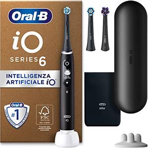 Oral-B iO 6 Spazzolino Elettrico Ricaricabile Nero, 3 Testine Di Ricambio, 1 Custodia Da Viaggio. 1 Spazzolino