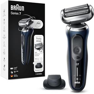 Braun Series 7 Regolabarba Uomo, Rasoio Elettrico Barba, Rifinitore Di Precisione EasyClick, 360° Flex, Wet&Dry, Ricaricabile, Custodia da Viaggio, Senza Fili, Idea Regalo, 71-B1200s Blu