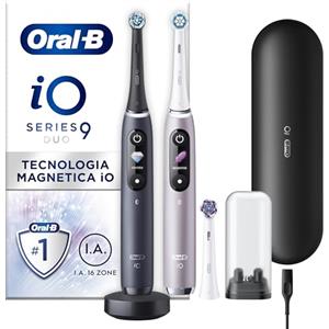 Oral-B Spazzolino Elettrico Ricaricabile iO 9 Nero e Rosa, 3 Testine Di Ricambio, 1 Custodia Da Viaggio Ricaricabile, Confezione Doppia. 2 Spazzolini