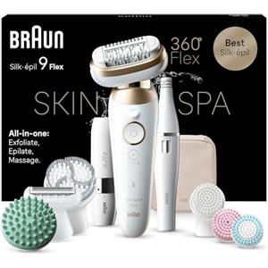 Braun Silk-épil 9 Flex SkinSpa Epilatore Elettrico Donna Con Testina Flessibile a 360° Per Una Epilazione Semplice, Wet & Dry, Pelle Liscia a Lungo, Idea Regalo, 9-681 3D, Bianco/Oro