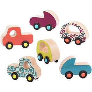 B. toys - Set di 6 macchinine di legno Wheee-Lees - Veicoli colorati e lisci per bambini e ragazzi - Giocattoli di legno per lo sviluppo motorio, 12 mesi +