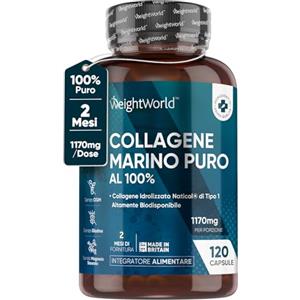 WeightWorld Collagene Marino Idrolizzato Naticol Tipo 1, Peptidi di Collagene Idrolizzato 100%, Collagene Puro Alto Dosaggio Dose da 1170mg, 120 Capsule Collagene Integratore Senza Metalli Pesanti o OGM (2 Mesi)