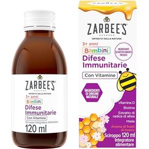 Zarbee's Sciroppo Difese Immunitarie Bambini Con Vitamine, Integratore Alimentare con miele puro, vitamina D e biotina, Multivitaminico per supportare il sistema immunitario, 120 ml