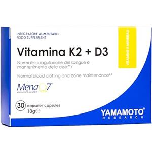 YAMAMOTO RESEARCH Vitamina K2 + D3 30 Capsule, Integratore Alimentare Vegano con Vitamina D e Vitamina K MenaQ7, Stimola l'Assorbimento di Calcio e Fosforo, Supporta Ossa e Denti