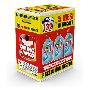 Omino Bianco - Detersivo Lavatrice Liquido, 132 Lavaggi, Rispetta Colori e Tessuti, Fresco Profumo con Essenza di Muschio Bianco, 1760 ml x 3 Confezioni