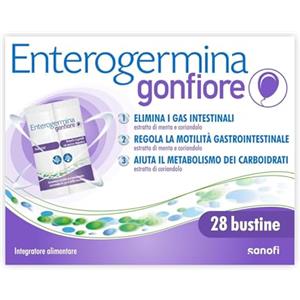 Enterogermina Gonfiore, Fermenti Lattici per Adulti, Probiotici - Integratori con Enzimi Digestivi ed Estratti Vegetali contro Pancia Gonfia e Gonfiore Addominale (28 Bustine Gusto Pesca)