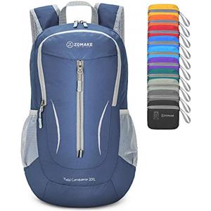 ZOMAKE Zaino Pieghevole Ultraleggero - Zaini Ripiegabile Zainetto Piccolo 25L,Packable Backpack Da Trekking Per Donna Uomo Viaggio Campeggio Città Sportivo(Blu Marina)