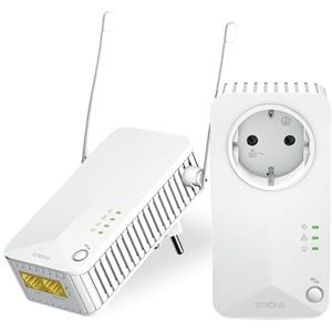 STRONG - Powerline 600 Duo Wi-Fi EU - Adattatore Powerline 600 + Wi-Fi 300 Mbps - Internet Veloce - Presa Passante Schuko - Portata di 300m - Per Tutti i Modem/Router - Hotspot + Ethernet - Bianco