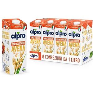 ALPRO SENZA ZUCCHERI, Bevanda all'AVENA, 100% vegetale con vitamine B2, B12 e D2 (8 confezioni x 1 Litro)