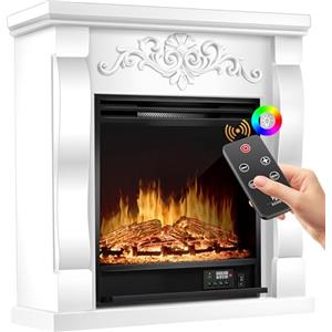 KESSER® Caminetto elettrico Casminetto da appoggio - Caminetto elettrico con effetto fiamma LED 3D, con funzione di riscaldamento, caminetto elettrico con potenza 1800W, (Villa/Weiß)