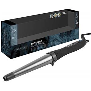 REVAMP Progloss Big Hot Wand, Ferro Arricciacapelli Conico in Ceramica con Tecnologia Ionica per Onde e Ricci Definiti, Infuso con Oli Protettivi, Diametro 32-19 mm, Temperatura 120°C-210°C, Nero