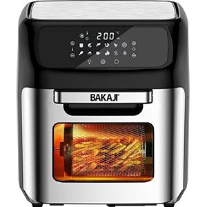 Bakaji Forno Friggitrice ad Aria Calda Frigge Cuoce Griglia Essicca Senza Olio Airfryer Capacità 12Lt Display LED Touch 12 Programmi Timer Regolazione Temperatura Potenza 1800W (Silver)