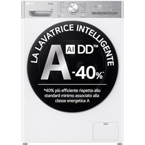 LG AI DD F4R9009TPWC Lavatrice Classe A -40%, Carica Frontale Serie R9, Lavatrice 9kg, 1400 giri, AI Wash, TurboWash 360, Lavaggio a Vapore con antipiega, Wi-Fi, Libera installazione, Bianca